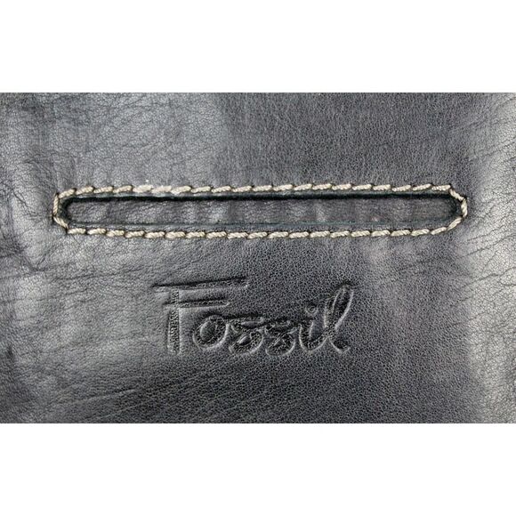 FOSSIL BLACK GENUINE LEATHER KEY CHAIN X-BODY MESSENGER SHOULDER BAG HANDBAG - Picture 7 of 16